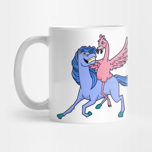 Cartoon flamingo riding on horse Mug